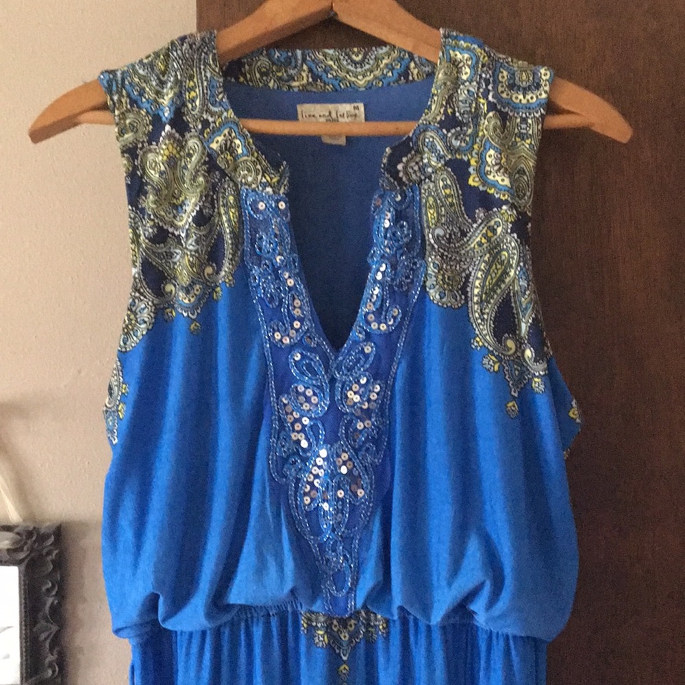 Blue Maxi dress with sequined neckline